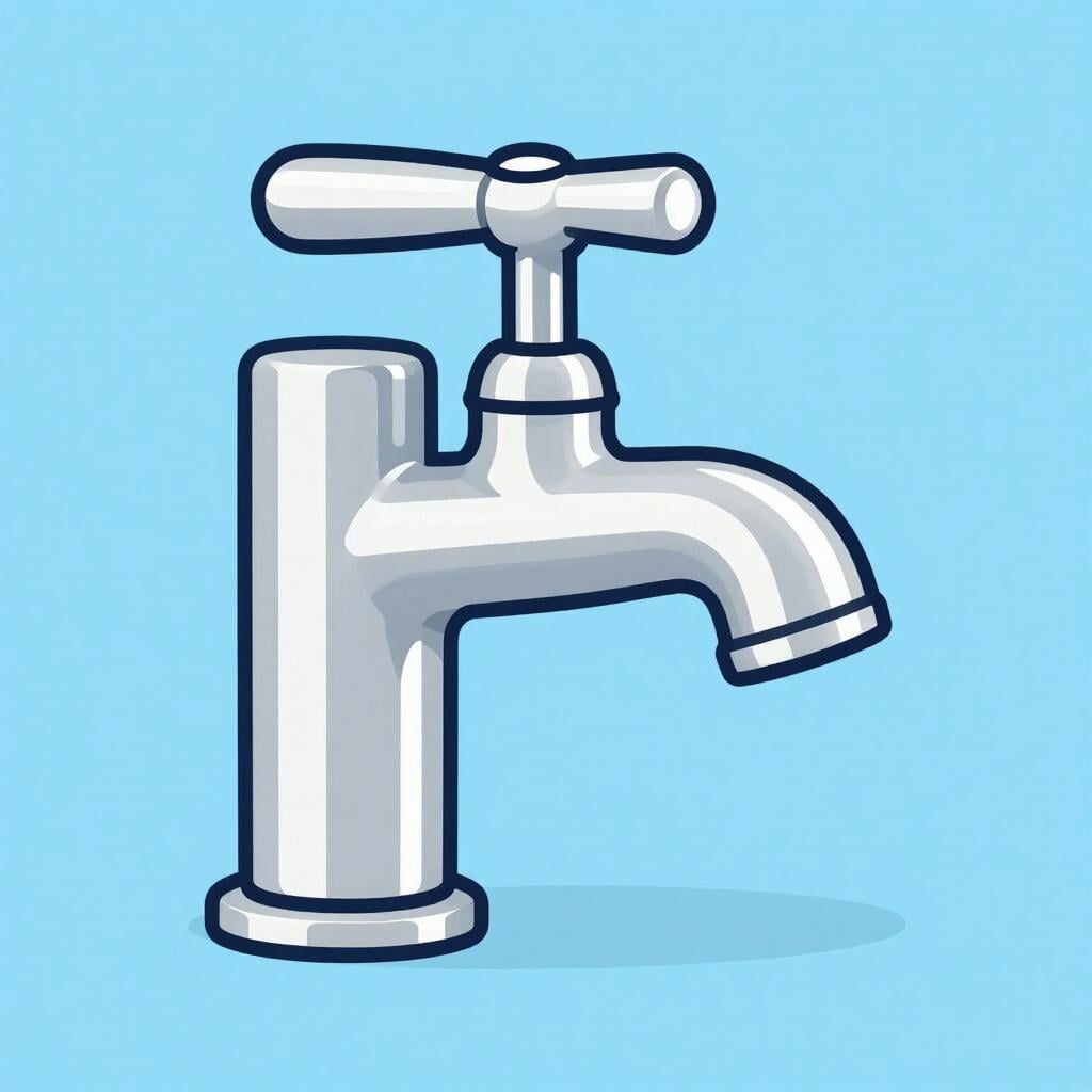 A shiny silver water faucet with a single drop of water falling from the spout.