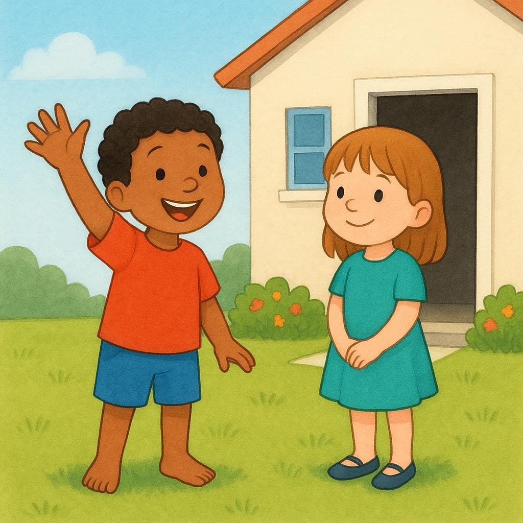 自分たちの方に来るように誘うような仕草をしている2人の子供。誰かを呼び寄せる行為を象徴している。