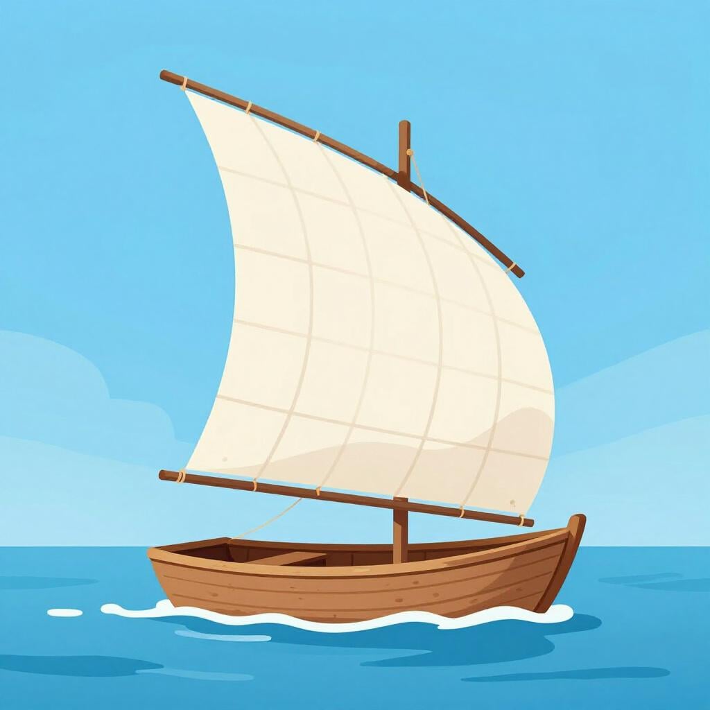 A small sailboat leaning heavily into a very strong wind on a wavy sea.