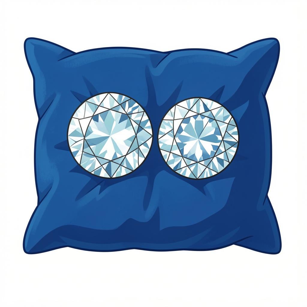 Two large, sparkling diamonds resting on a soft blue cushion.