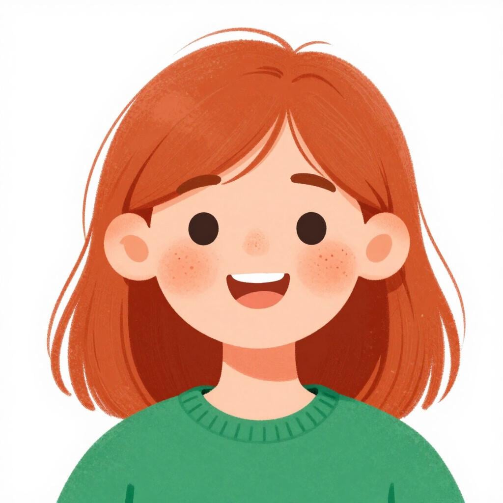 A smiling person with bright red hair and freckles on their face.