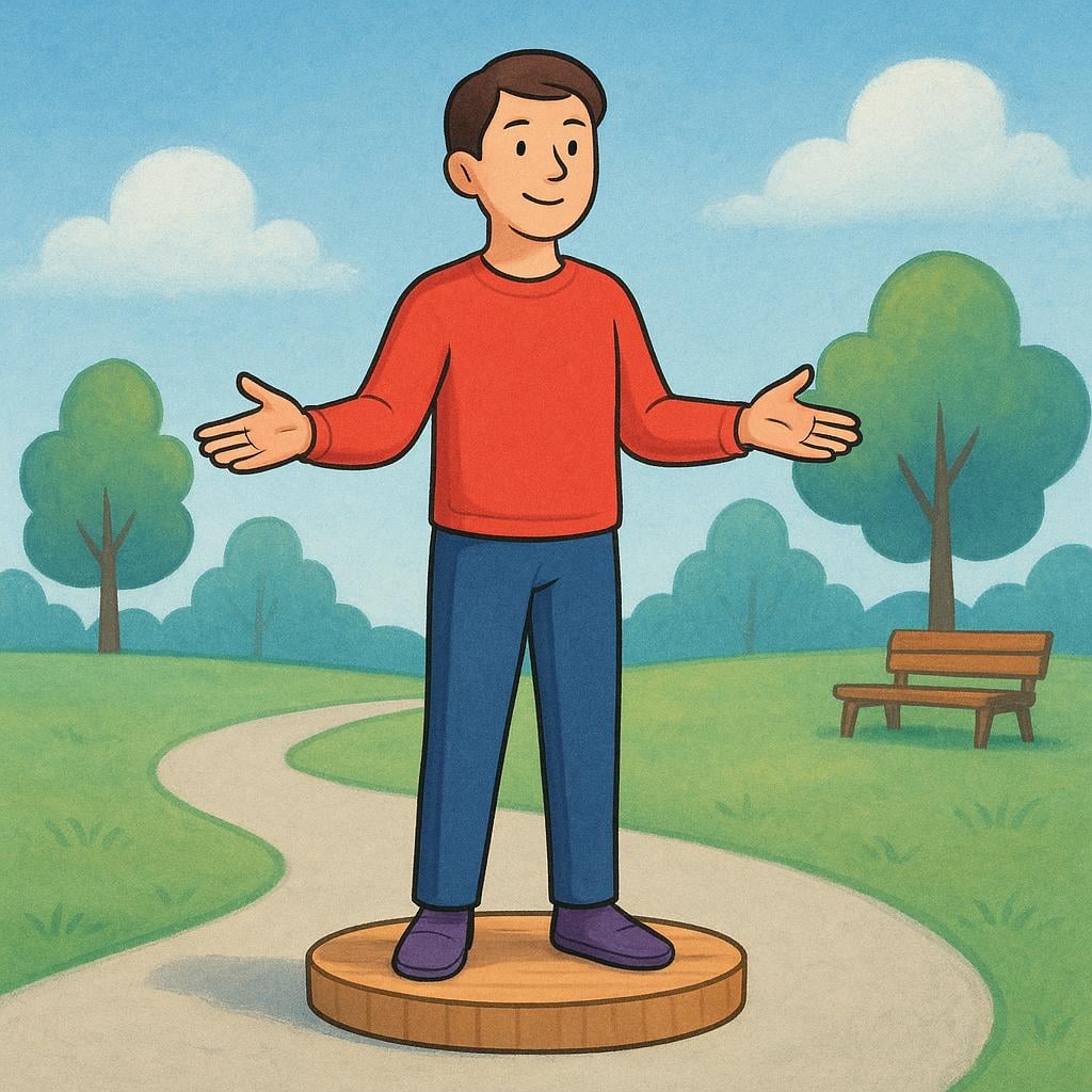 A person standing on a small wooden crate with their hand raised, as if they have just finished speaking to a group.