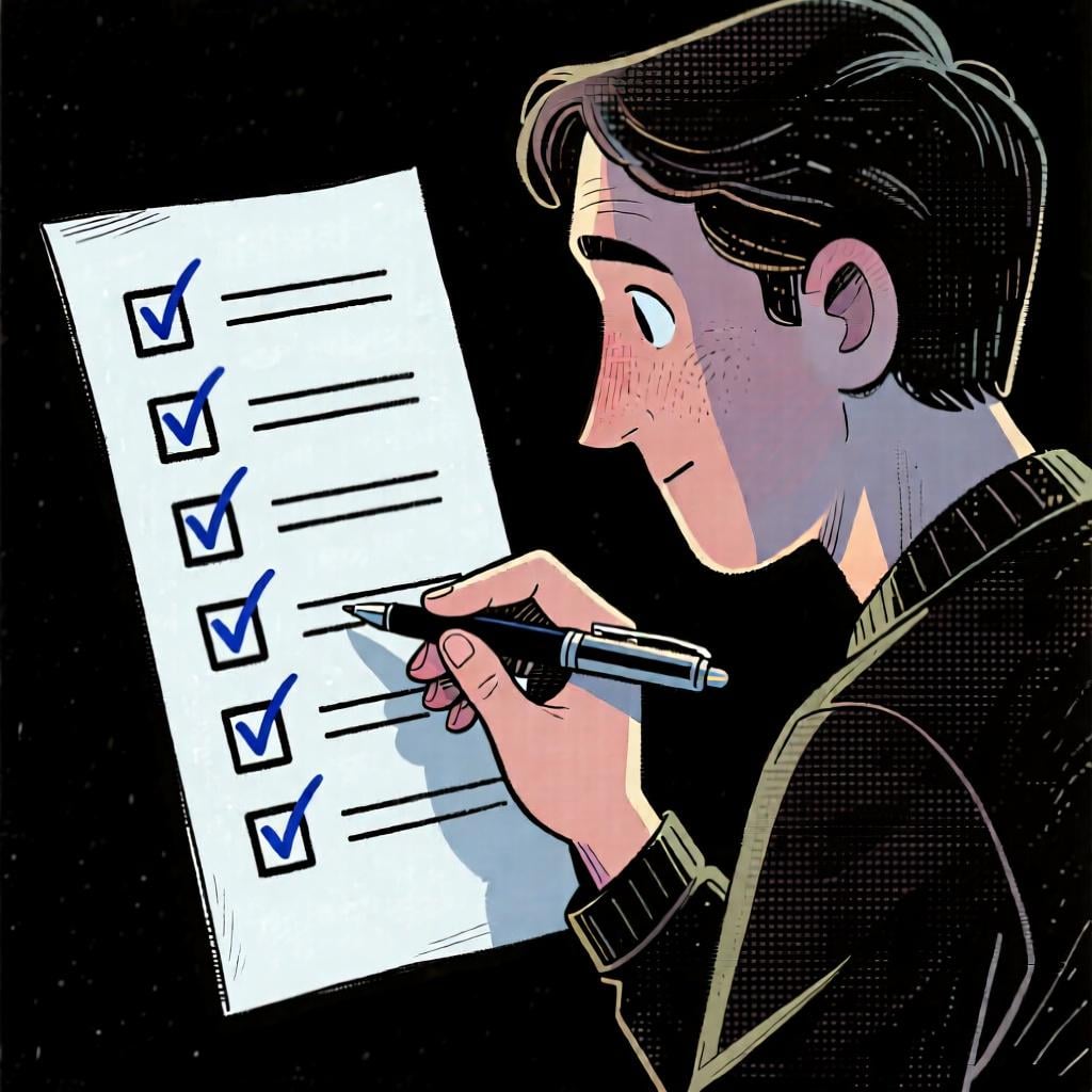 A person looking at a checklist, illustrating the concept of 'I have to do something'.
