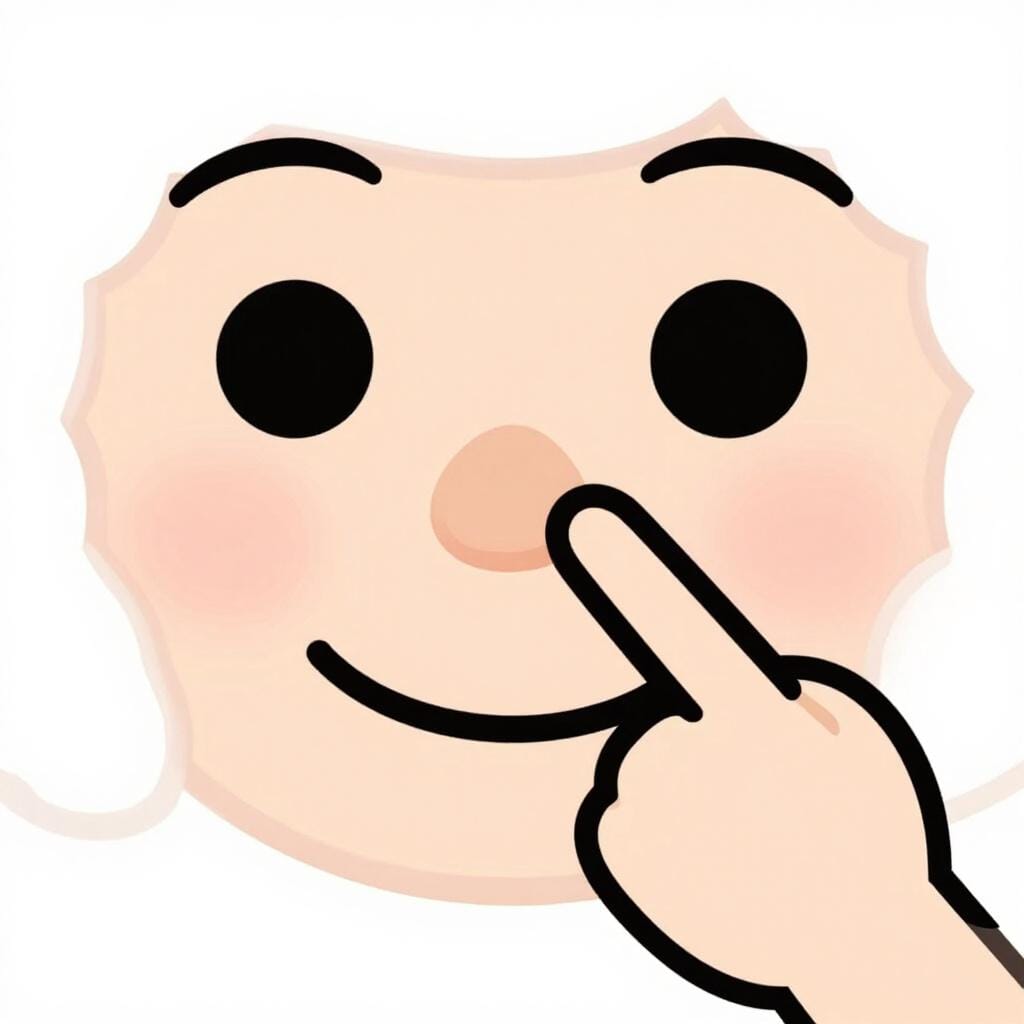 Ein freundliches Gesicht, das auf eine hervorstehende, gut definierte Nase zeigt.