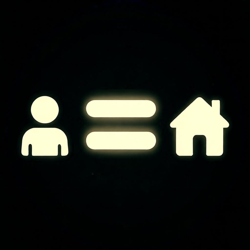 A large, glowing equals sign connecting a simple icon of a person on the left to a simple icon of a doctor on the right, showing that one thing 'is' another.