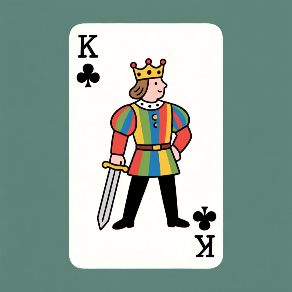 Eén gestileerde speelkaart met het personage van een boer of page, wat de rang Jack vertegenwoordigt.