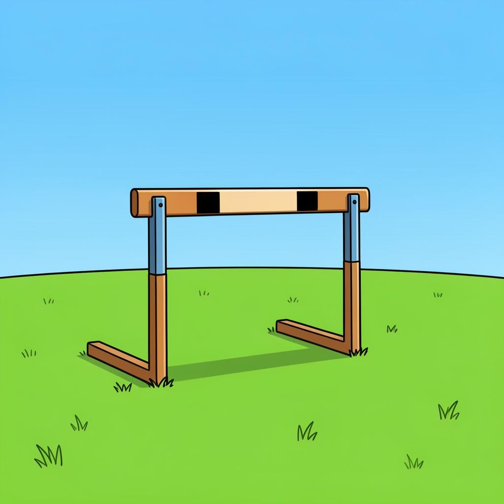 A wooden hurdle standing on a green grass field.