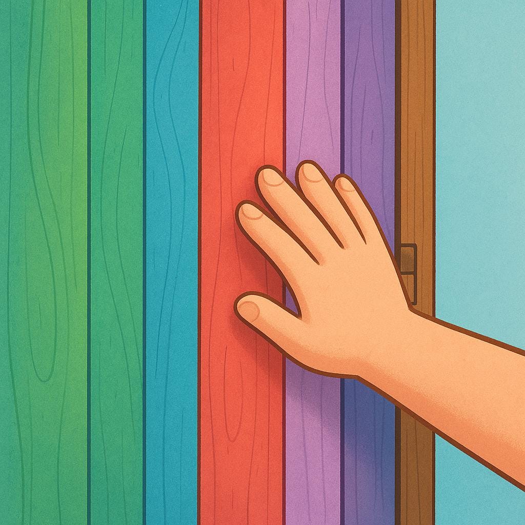 A close-up view of a hand pushing a bright blue wooden door until it is nearly shut, symbolizing an ending.