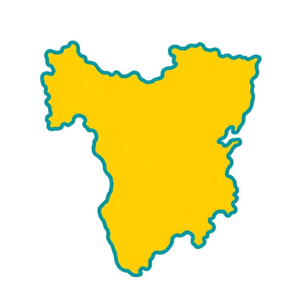 A simple, distinct, colorful shape representing the boundary of a political country, isolated on a white background.