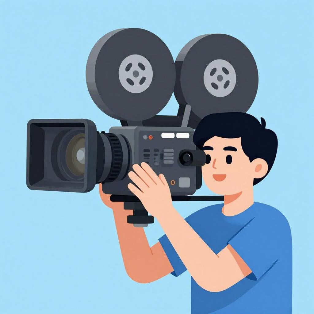 A person holding a professional video camera on their shoulder, pointing it toward a colorful scene.