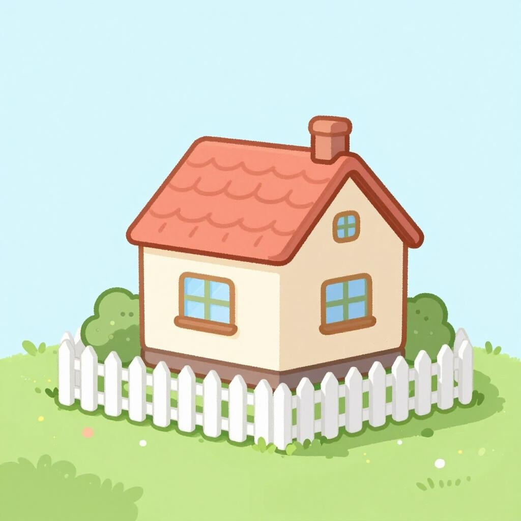 A small wooden fence surrounding a cozy house and garden.