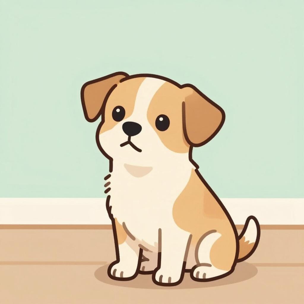 A small dog sitting calmly and looking up obediently at its owner.