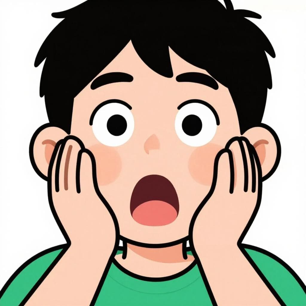 Eine Person mit überraschtem und frustriertem Gesichtsausdruck, die sich die Hände vors Gesicht schlägt.