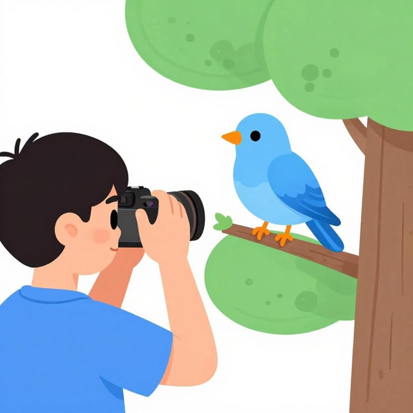 Une personne tenant un appareil photo et prenant une photo d'un oiseau coloré sur une branche d'arbre.