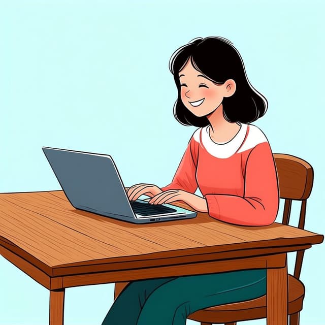 Una giovane donna che digita attivamente su un laptop a una scrivania in un ufficio luminoso, illustrando il concetto di avere un lavoro.