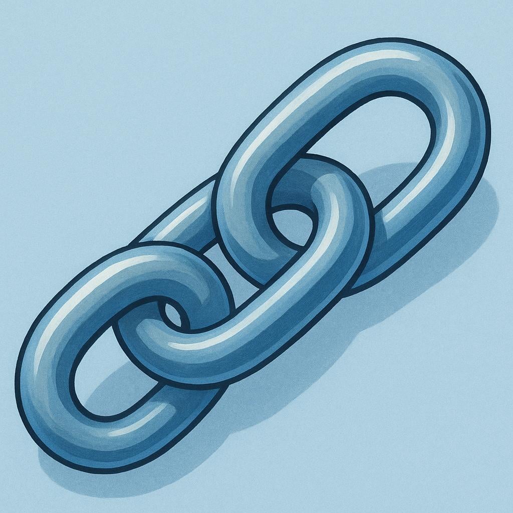 A simple illustration of three heavy, interlocking metal chain links.