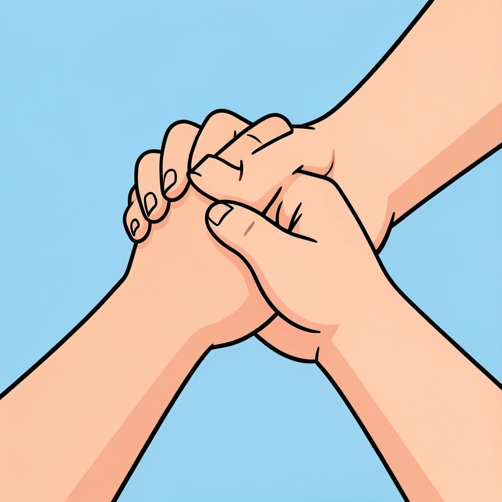 Two hands of different people holding each other firmly.