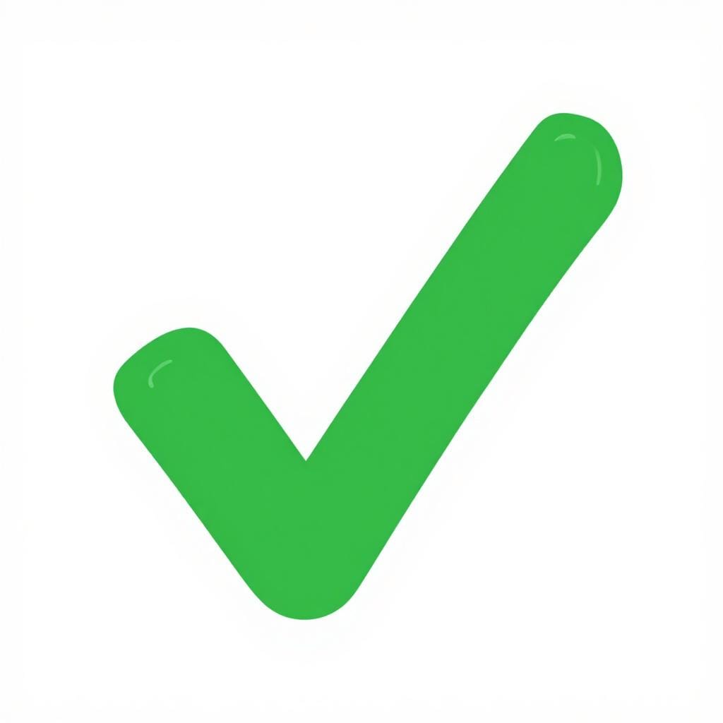 A bright green check mark on a plain white background.