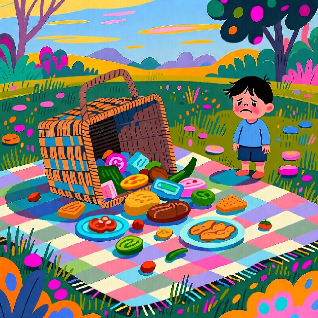 A spilled glass of water next to a thirsty, disappointed cat, illustrating the cause and effect.