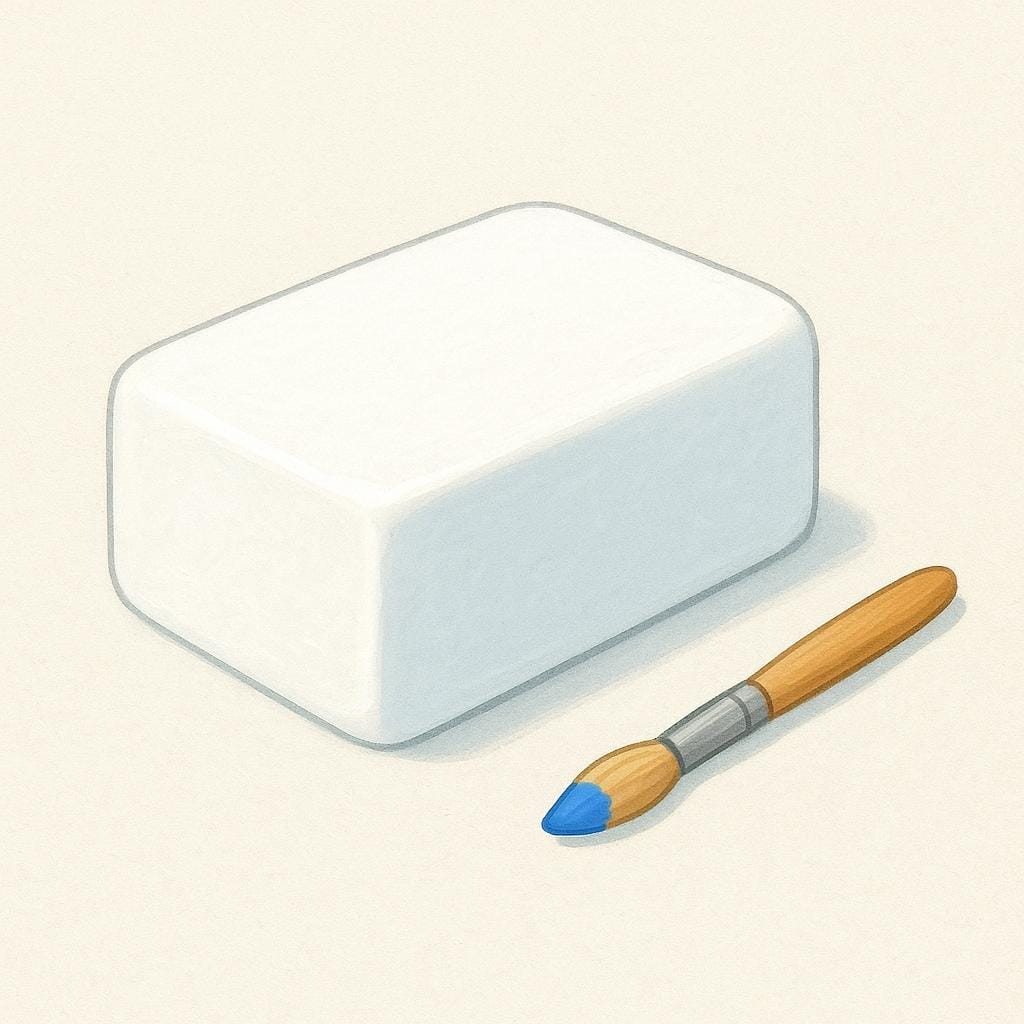 Un grand bloc solide de peinture d'un blanc pur à côté d'un pinceau trempé dans de la peinture rouge vif, symbolisant le concept de la couleur blanche.