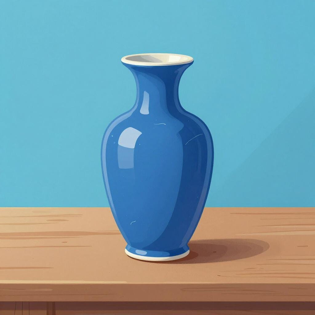 Un vaso di ceramica lucido e perfettamente integro seduto su un tavolo di legno.