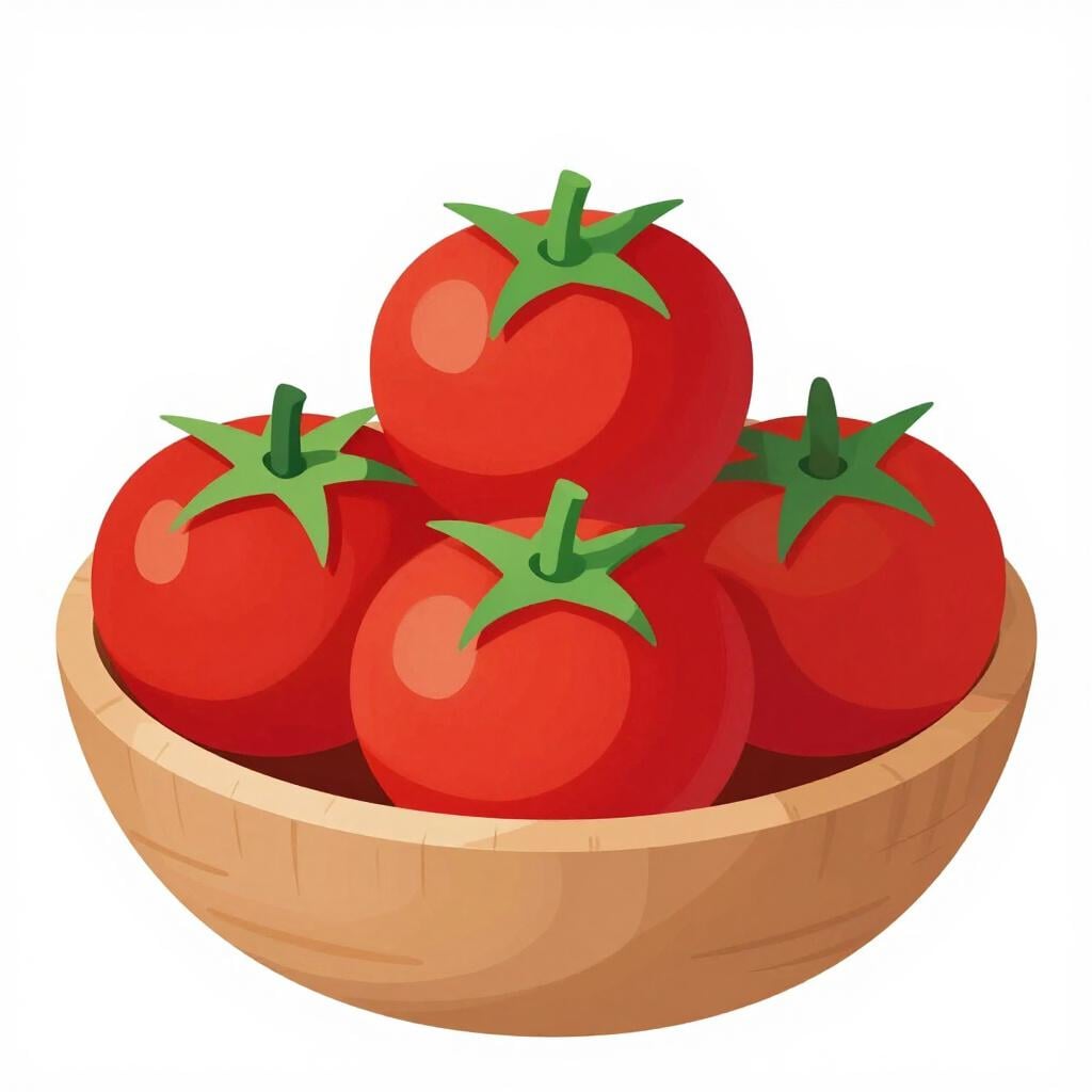 A wooden bowl filled with bright red, ripe tomatoes on a rustic kitchen table.