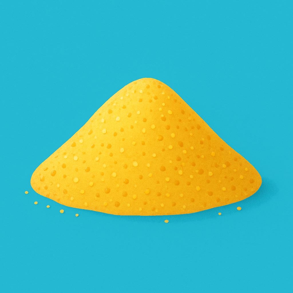 A close-up view of a small, smooth pile of golden yellow sand grains.