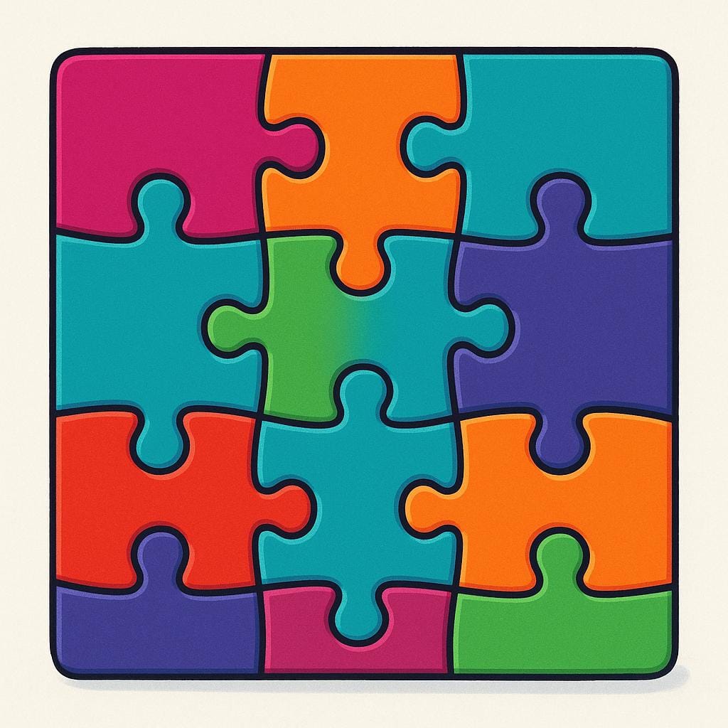 明るい色のパズルのピースが、残りのパズルに完璧かつシームレスにはまり込んでいる様子。正しさを象徴している。