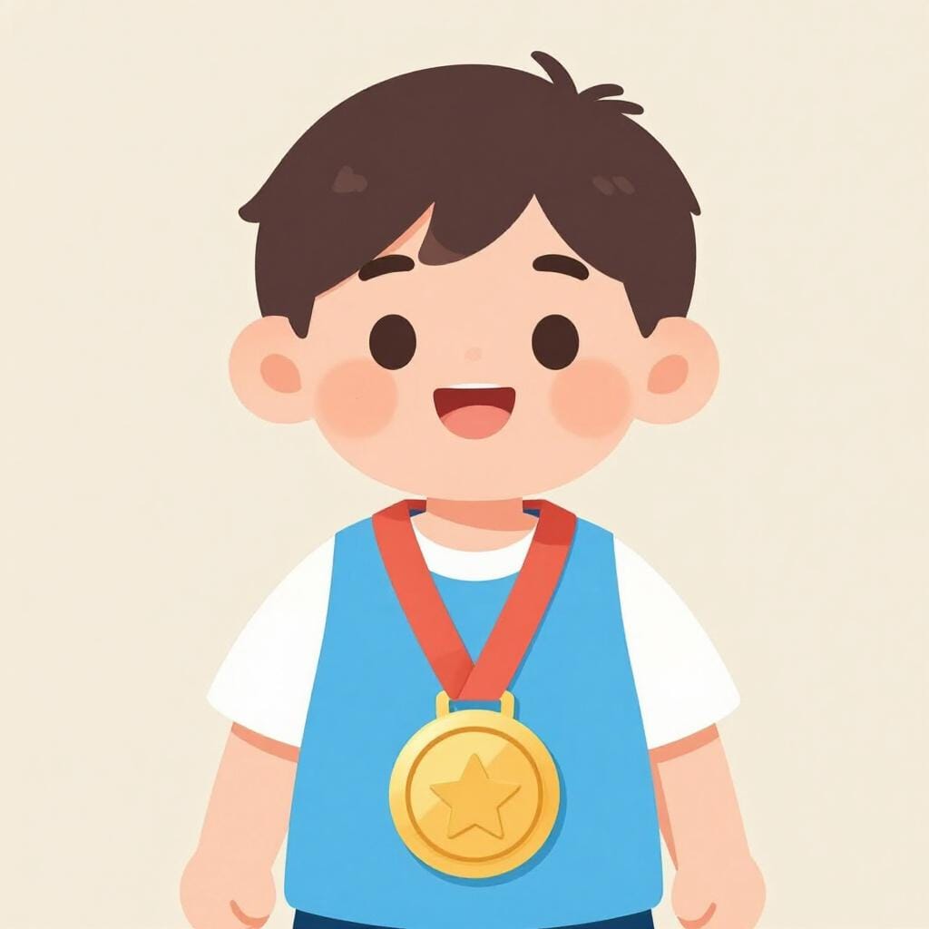 A smiling student receiving a gold medal for their hard work.