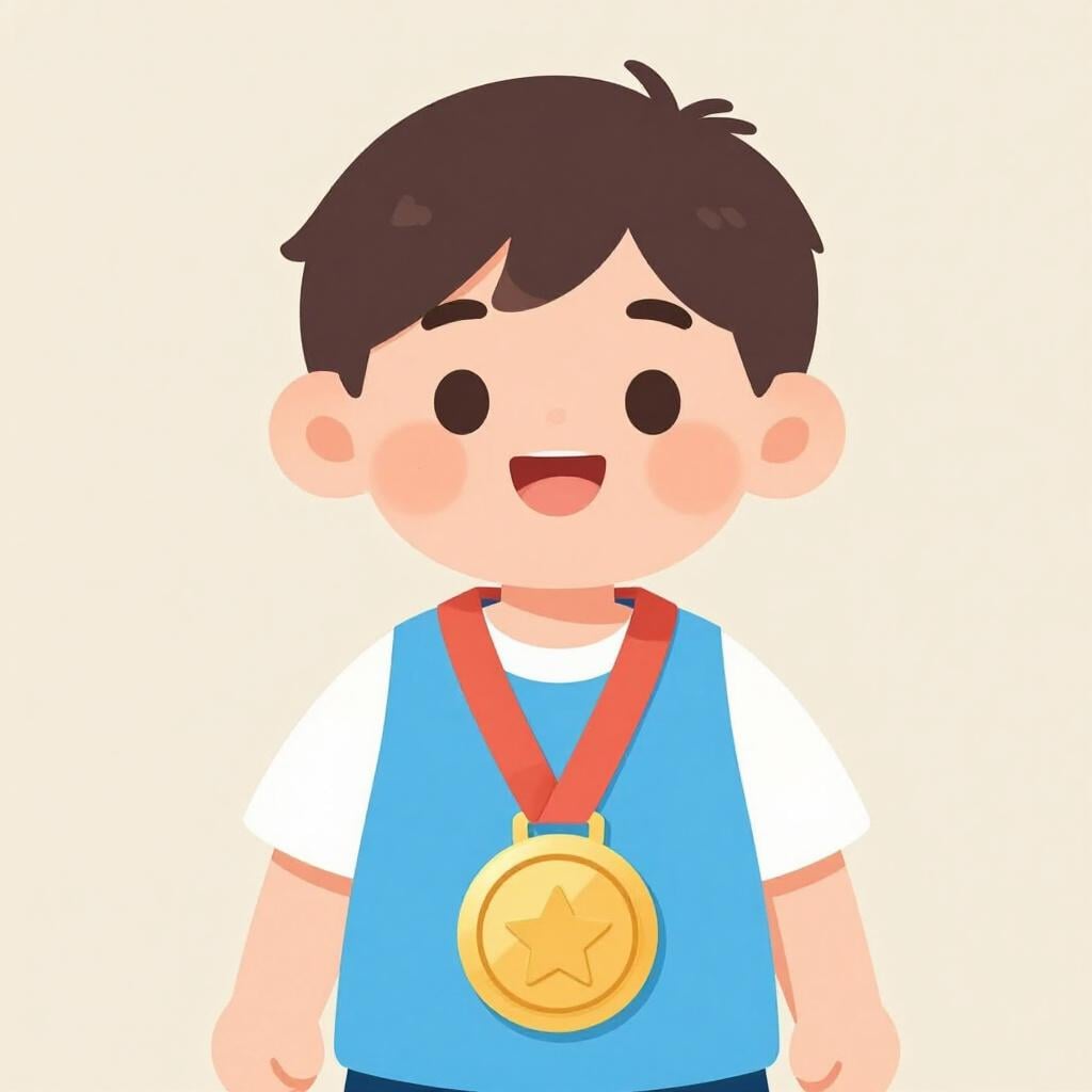 A smiling student receiving a gold medal for their hard work.