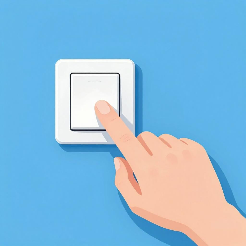 Eine Hand schaltet einen Lichtschalter an einer bunten Wand aus.