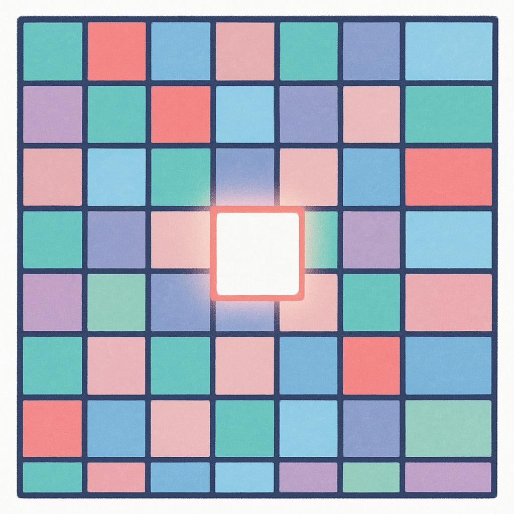 A simple grid structure where one central square is brightly highlighted, representing a single unit in a spreadsheet or table.