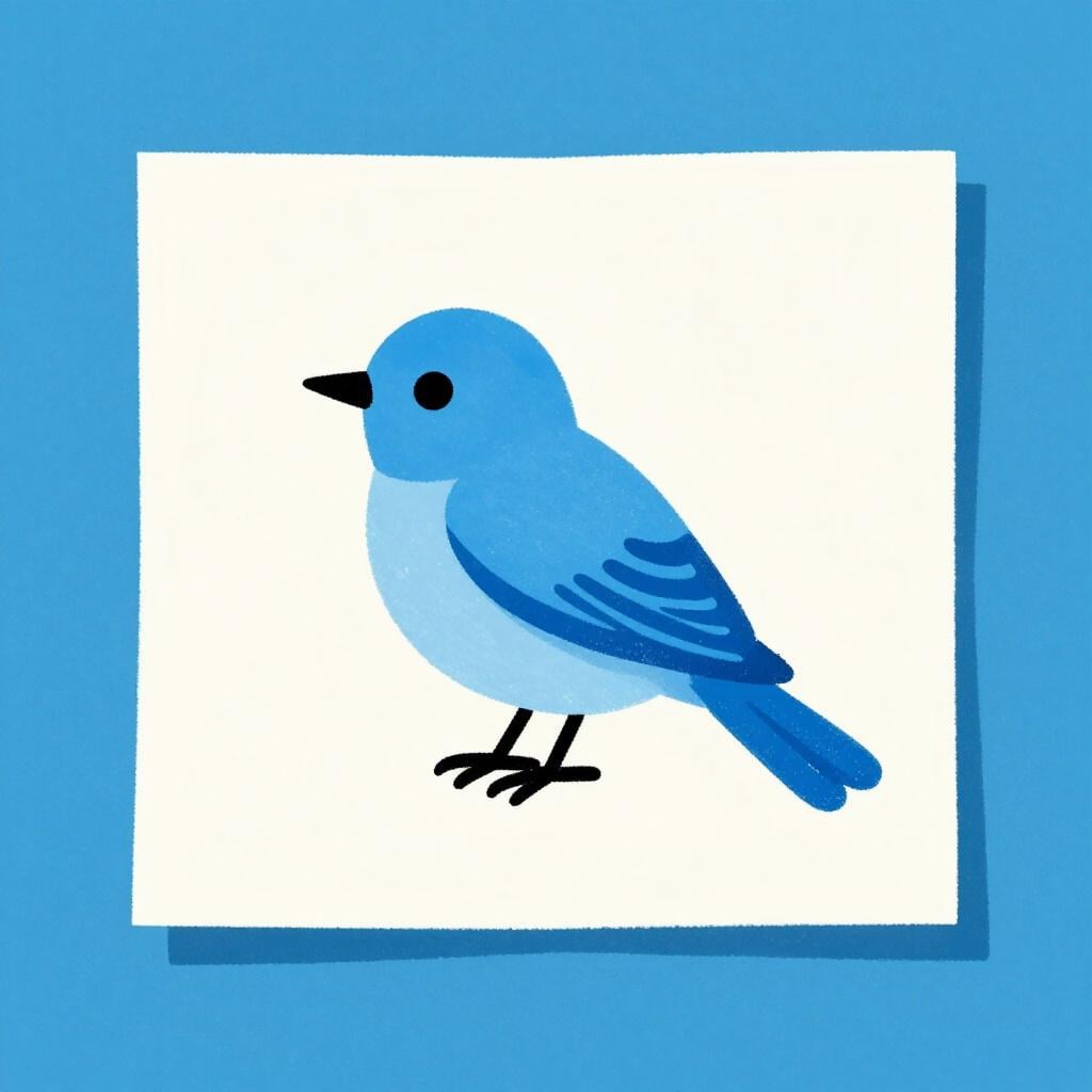 Uma pintura colorida de um pássaro azul onde as cores se estendem até a borda do papel.