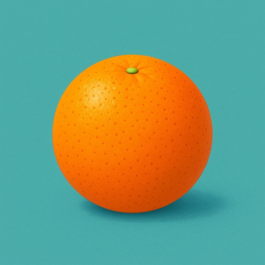 A single, large, perfectly whole and unpeeled orange resting on a plain surface, illustrating the concept of being undivided.