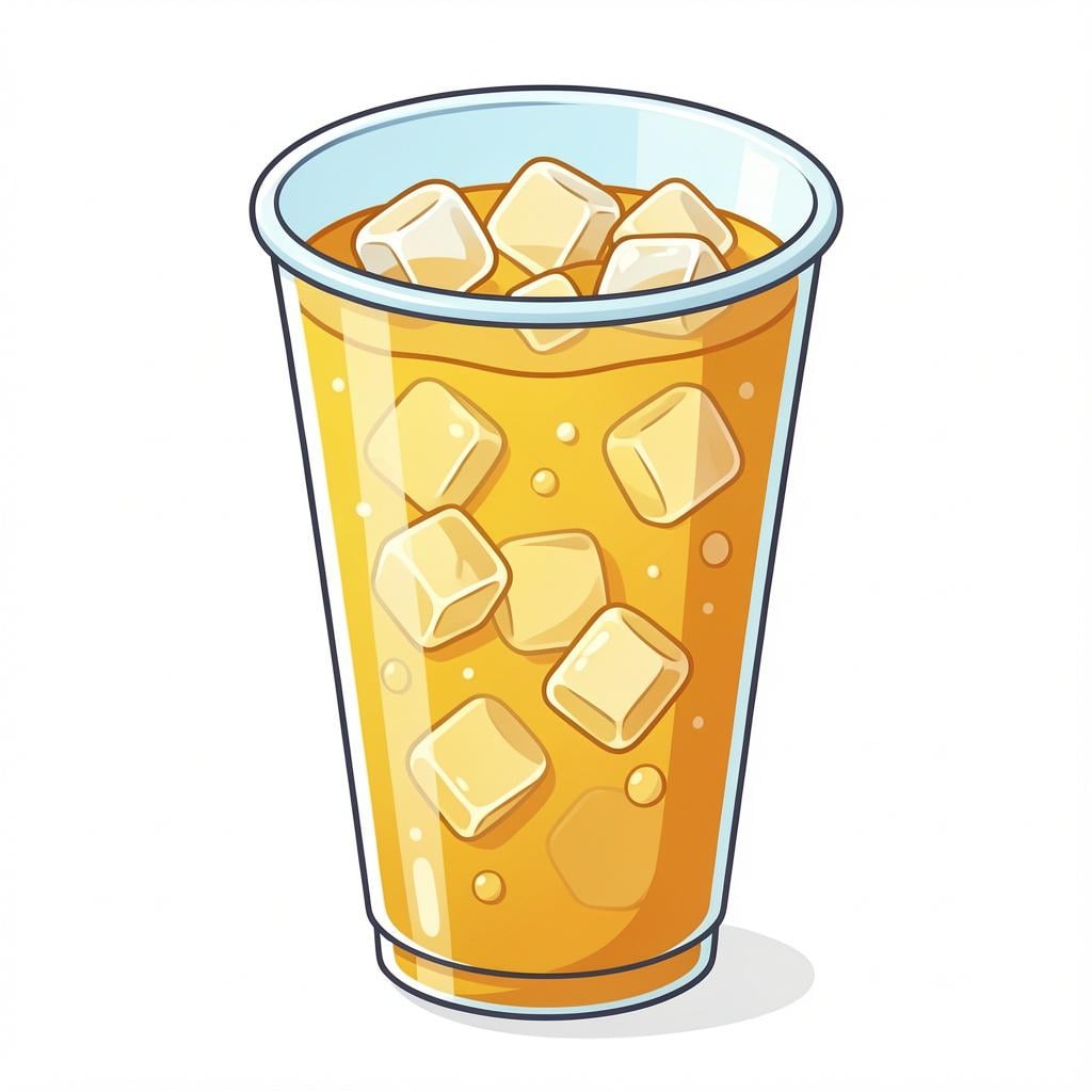 A very large plastic cup filled with a golden bubbly drink.