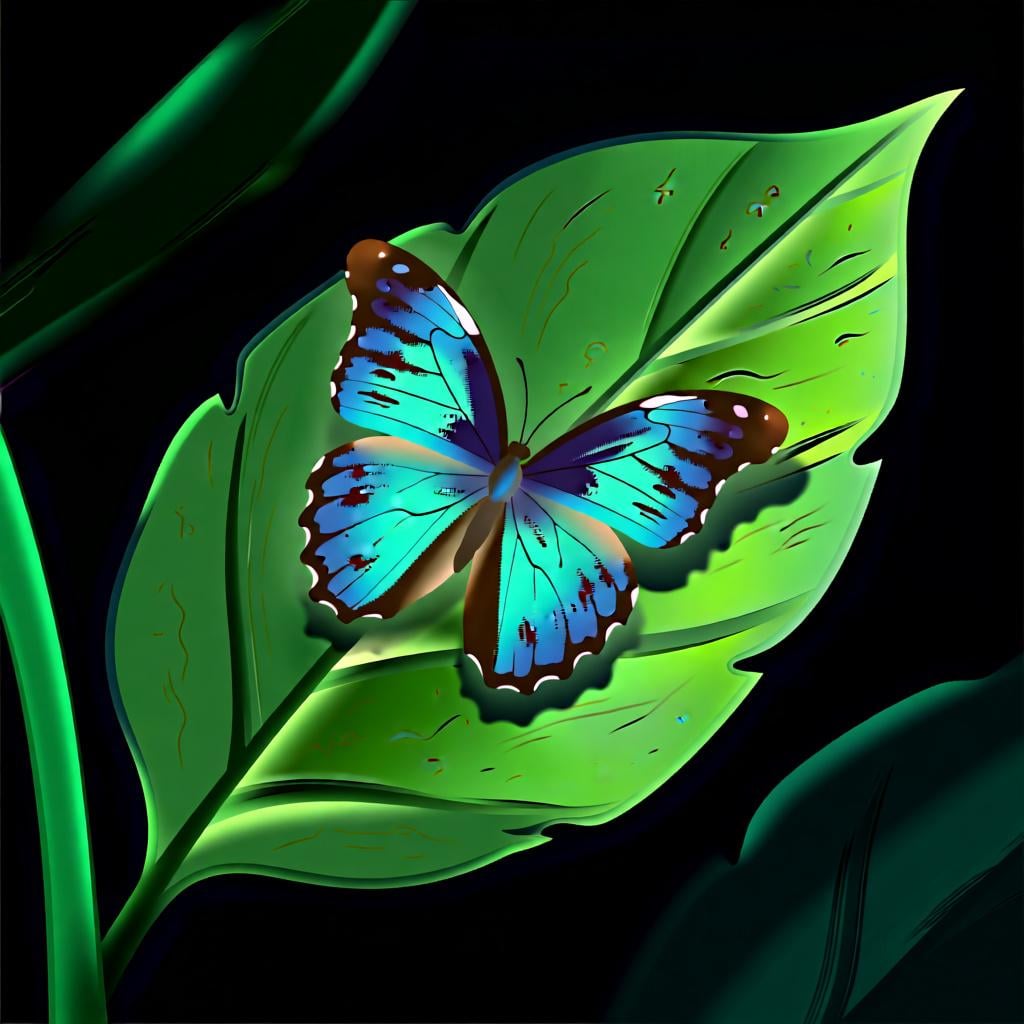 A single, beautiful blue butterfly resting on a green leaf, representing the Spanish word 'la' used with a feminine noun like 'la mariposa' (the butterfly).