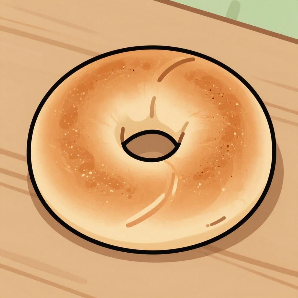 A toasted bagel with a golden-brown surface.
