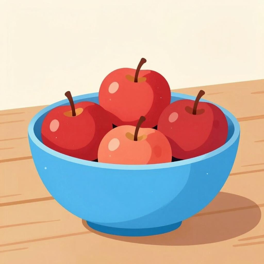 A bright blue ceramic bowl filled with several red apples sitting on a wooden table.