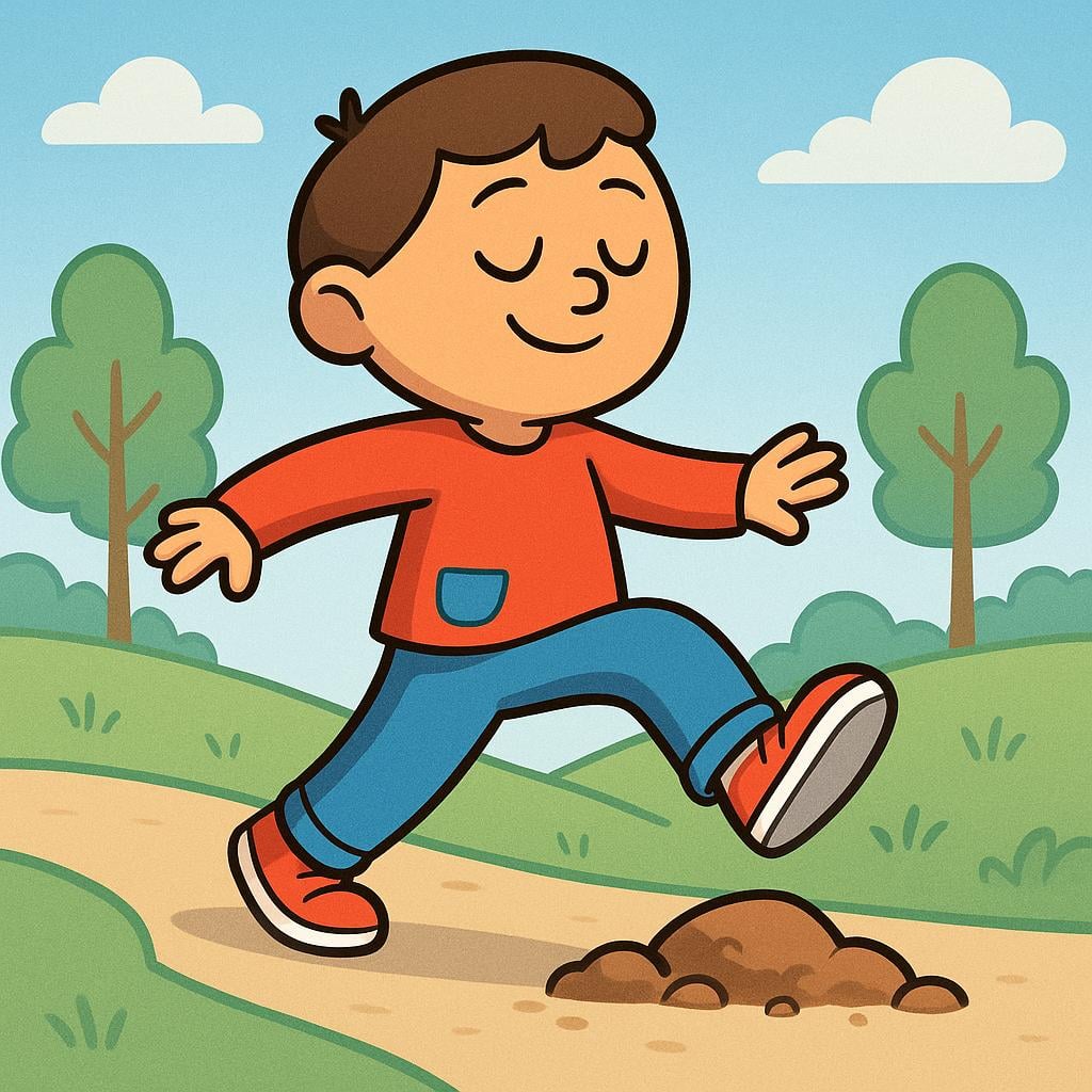 A cartoon character confidently stepping across a small gap between two platforms without looking down, illustrating presumption or taking something for granted.