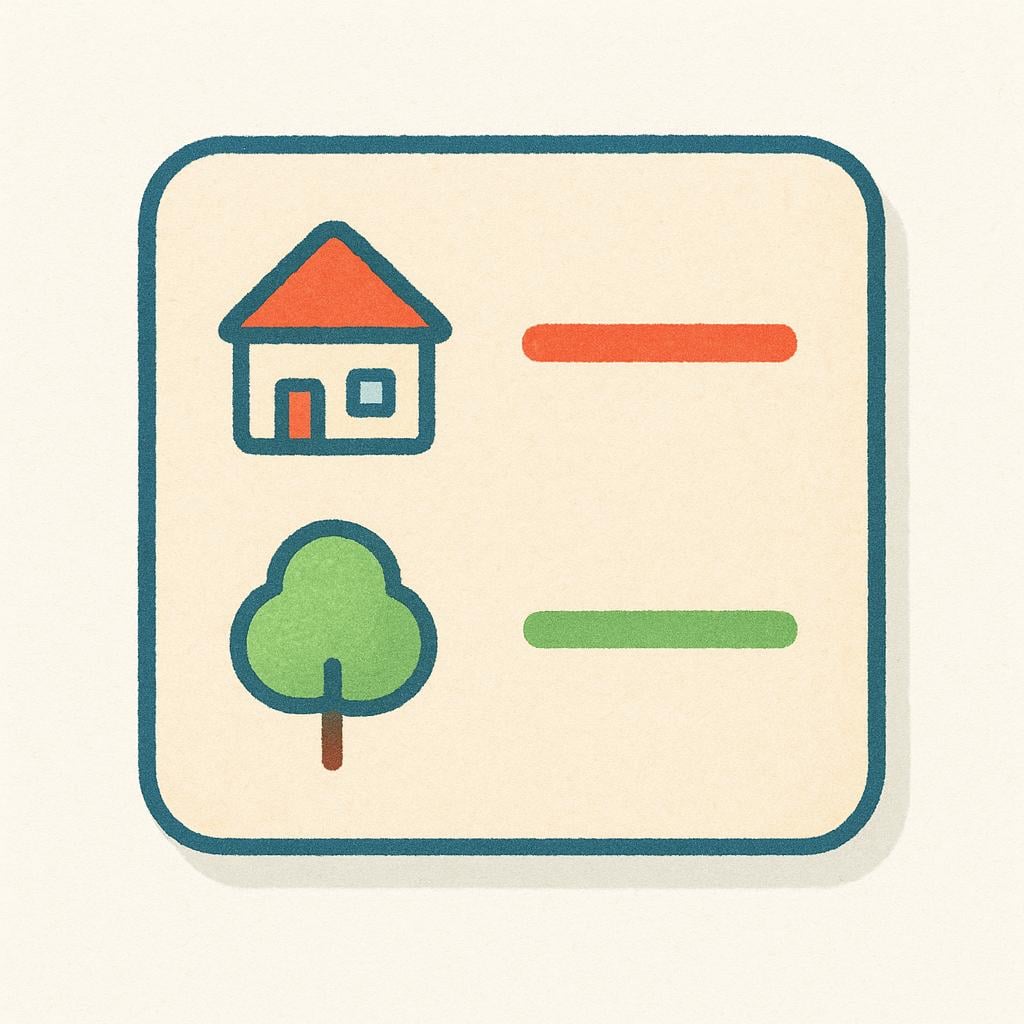A simplified rectangular key box from a map, showing various icons like a house and a tree, each paired with a space for an explanation (no actual text visible).