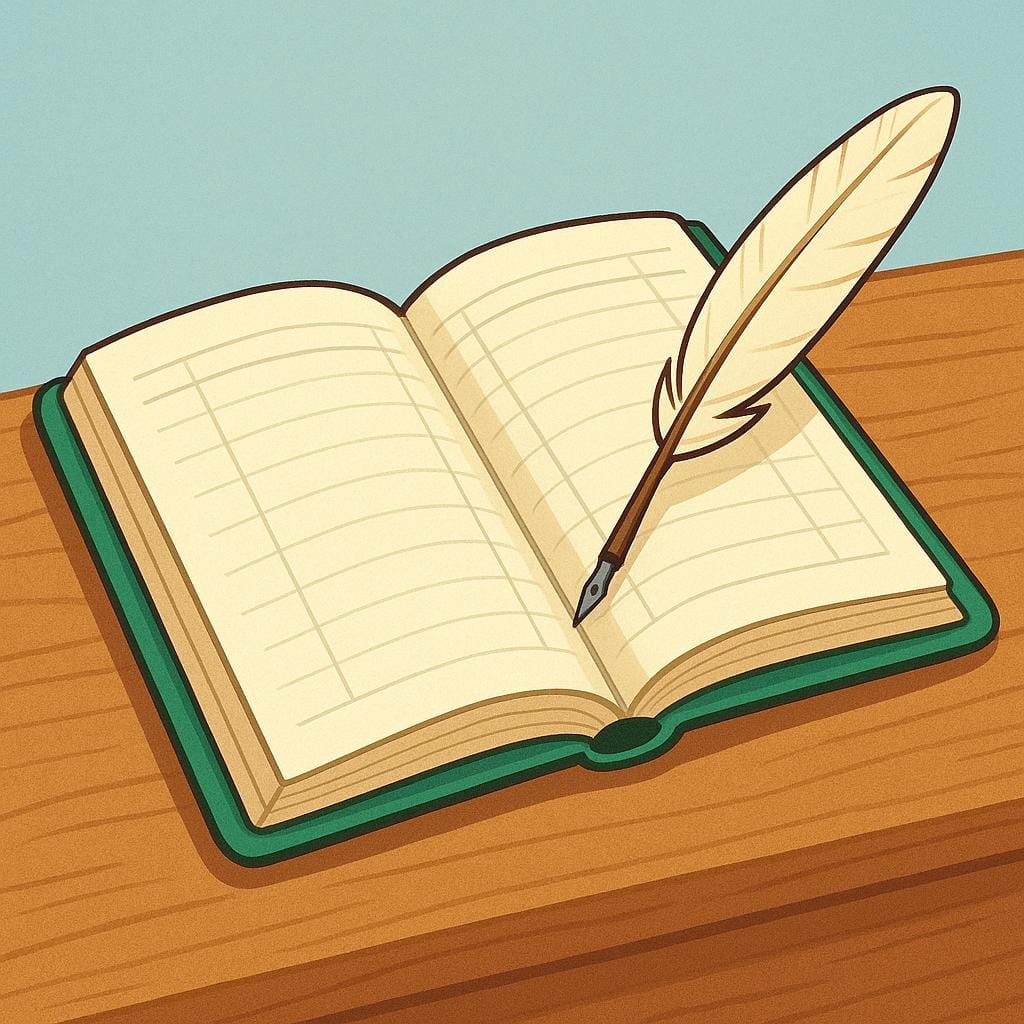 A simplified illustration of a small, open ledger book with a pen resting on it, symbolizing financial accounts.