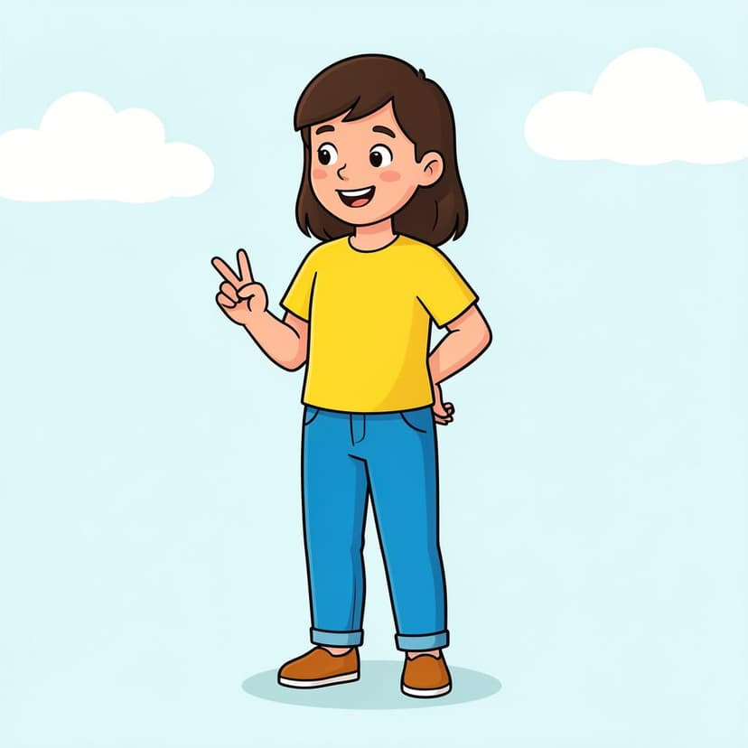 Eine Figur mit gekreuzten Fingern hinter dem Rücken, während sie mit jemandem spricht.
