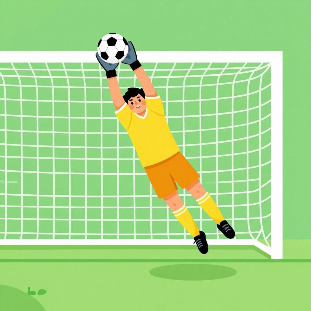 Um goleiro de futebol em uma camisa amarela mergulhando para pegar uma bola perto de uma rede de gol.