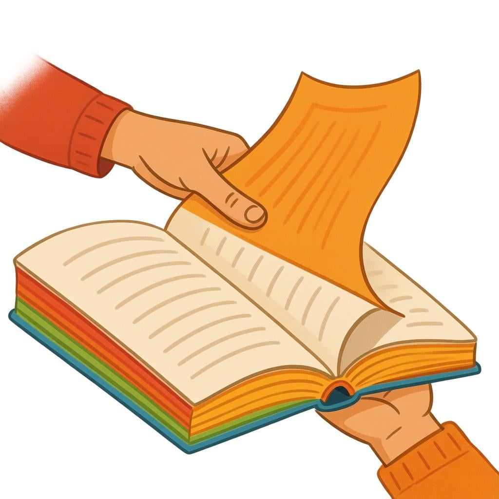 A close-up view of a hand gently turning a brightly colored page of a large, open storybook.