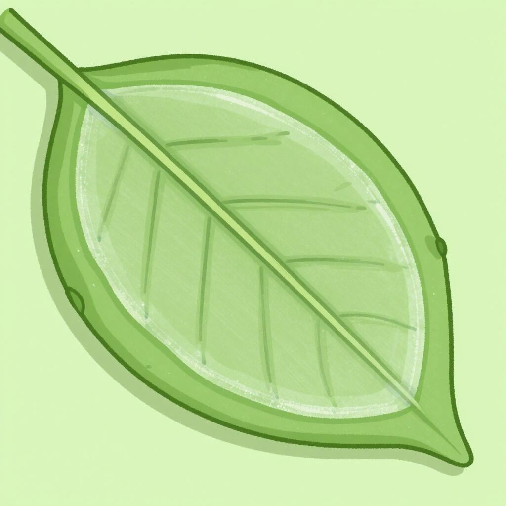 Une illustration en gros plan d'une couche translucide et fine, semblable à de la peau, recouvrant une feuille vert vif.