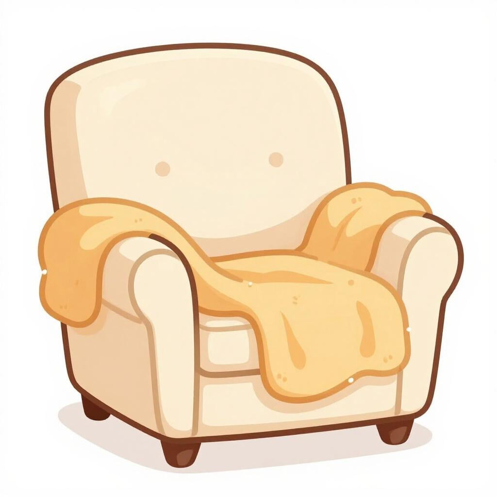 Un morbido poltrona imbottita con una coperta morbida drappeggiata su di essa in una stanza accogliente.