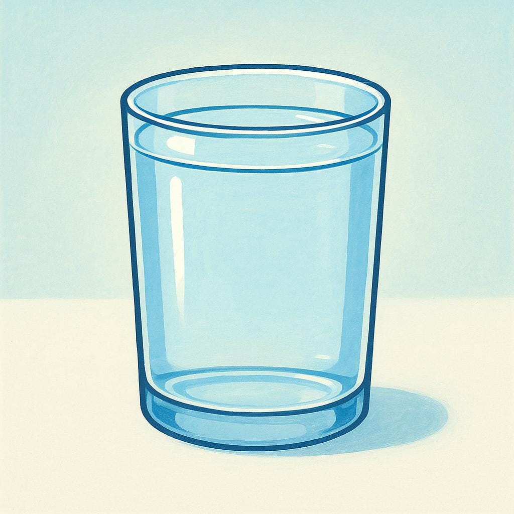 A vibrant, completely full glass of water, showing the water surface perfectly level with the rim, against a simple background, symbolizing completeness.
