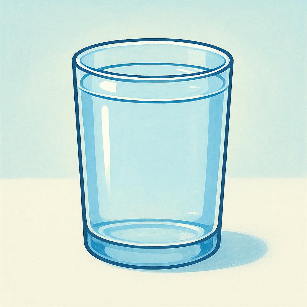 A vibrant, completely full glass of water, showing the water surface perfectly level with the rim, against a simple background, symbolizing completeness.