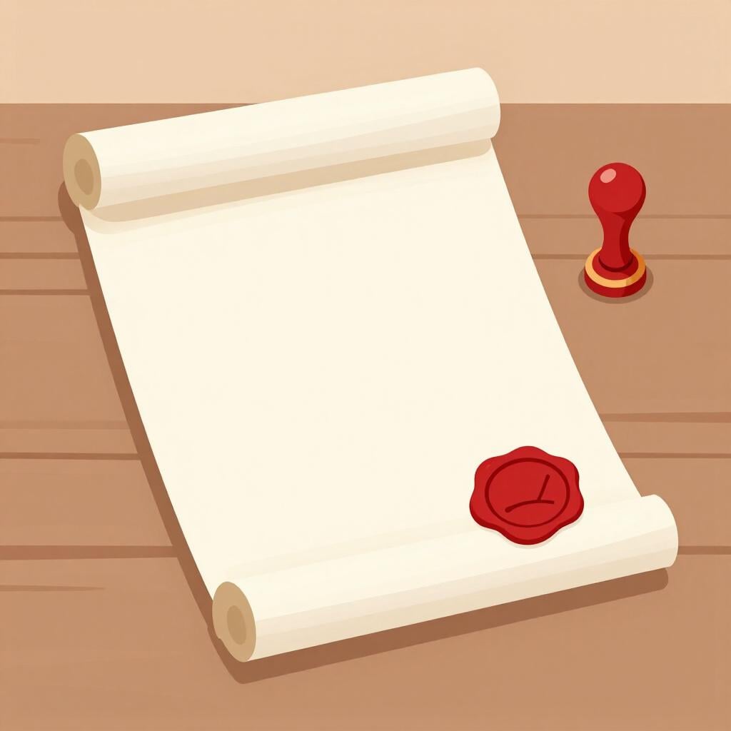 An official-looking scroll with a large red wax seal.