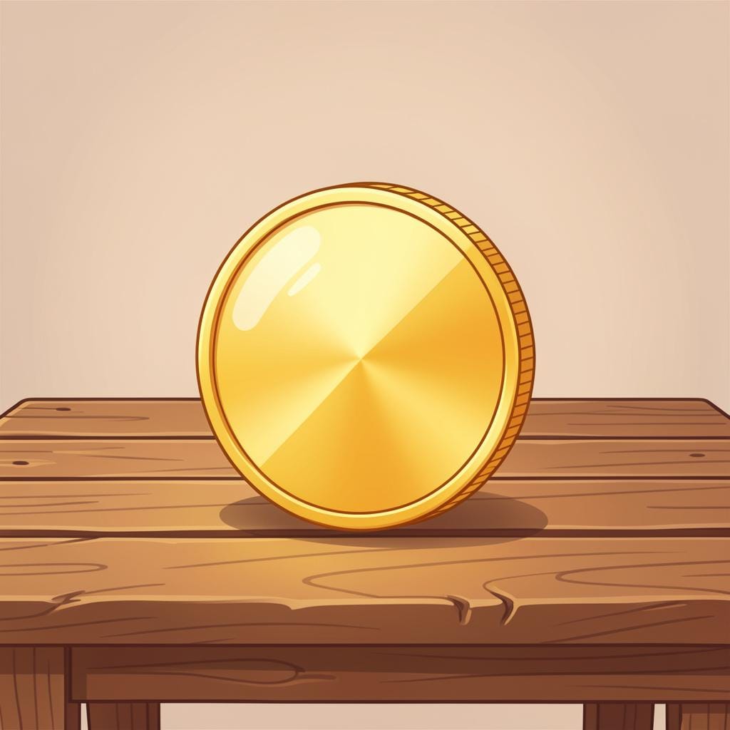 Uma moeda de ouro brilhante sobre uma mesa de madeira antiga, representando o valor que algo tinha.